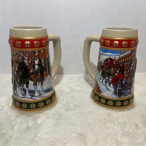 Set of 2~ Budweiser 1993 Holiday Stein Collection “Hometown Holiday”